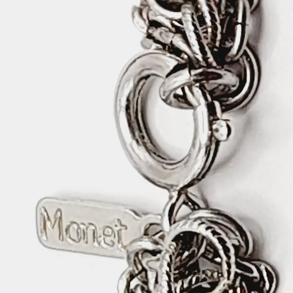 Vintage Monet 54 Inch Triple Strand Silver Tone Chain Necklace Layering